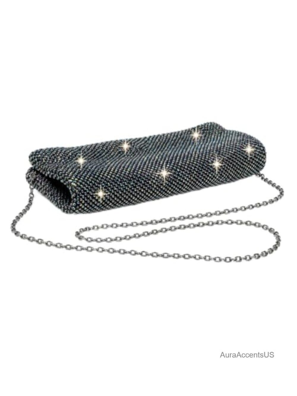 Rhinestone Foldover Clutch Crossbody Evening Bag Satin Lined